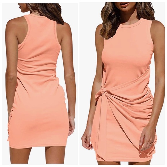 Dresses & Skirts - Coral pink tie waist dress